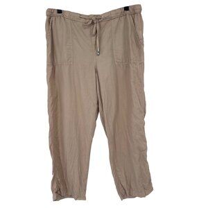 Calvin Klein Womens linen Cropped Pants size medium Elastic Waist Drawstring